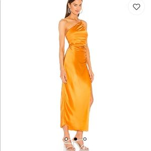 The Sei One Shoulder Midi Dress in Clementine size 0
